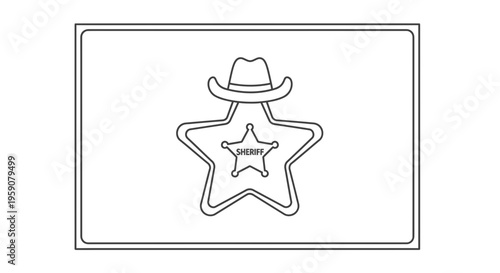 Sheriff Star Badge Emblem with Cowboy Hat Outline Icon