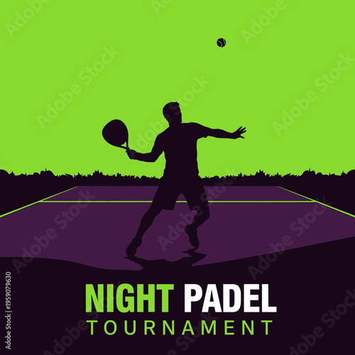 Dynamic Night Tennis Tournament Silhouette: Action-Packed Graphic Design For Sports Lovers