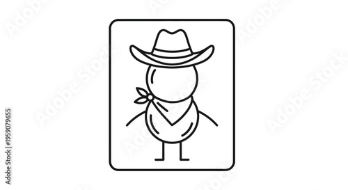 Minimalist Line Art Icon of a Cowboy Character with Hat and Bandana