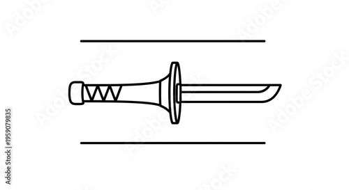 Minimalist Line Art Illustration of a Japanese Katana Sword