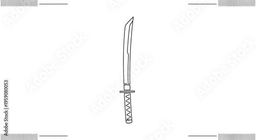 Minimalist Line Art of a Katana Sword on White Background