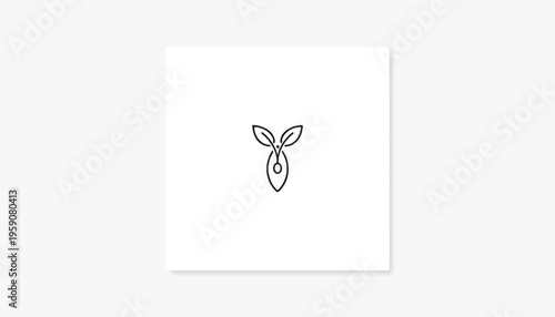 Minimalist logo design of a sprouting seed with two leaves, symbolizing growth and nature.