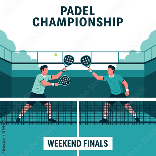 Dynamic Padel Match Illustration Depicting Championship Weekend Finals Competition