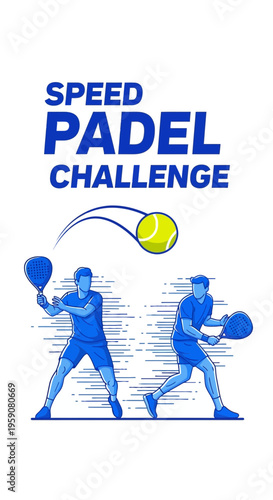 Dynamic Padel Match Illustration: Speed Challenge Featuring Two Players and Ball