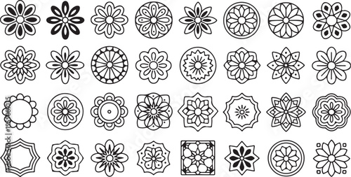 Collection of various floral and geometric designs for graphic resources and decoration