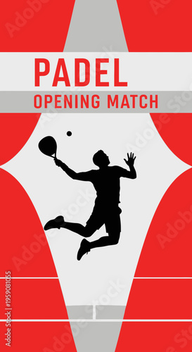 Dynamic Padel Player Silhouette in Action, Preparing For The Opening Match, Sport Design