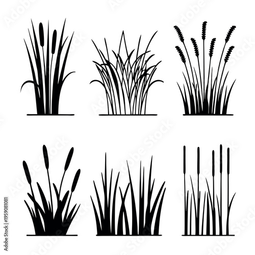 A collection of six black and white silhouettes design. 