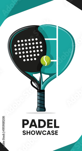 Dynamic Padel Racket And Ball Graphic For Sports Promotion