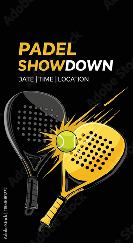 Dynamic Padel Racket and Ball Clash Illustration for Sporting Events