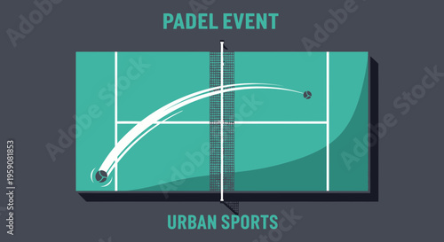 Dynamic Padel Tennis Match Action Graphic With Ball Trajectory