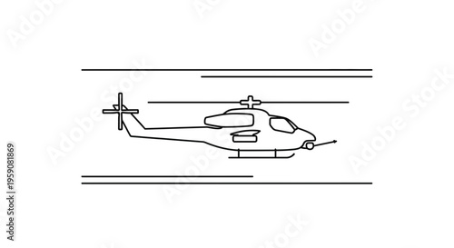 Helicopter Flying Line Art Icon Vector Illustration