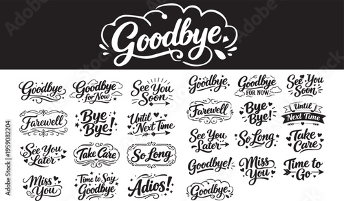 Goodbye Lettering Quotes Bundle – Handwritten Farewell & Bye Phrases Set
