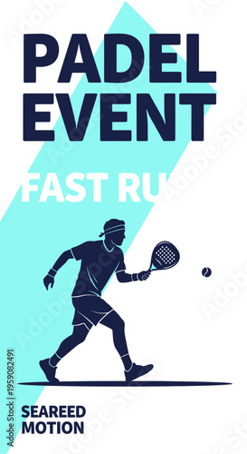 Dynamic Padel Tournament Illustration With Active Athlete Silhouetted Action and Fast Run Concept