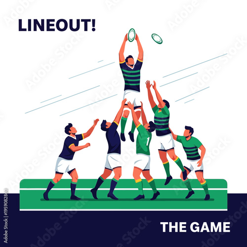 Dynamic Rugby Lineout Action With Players Competing For Possession