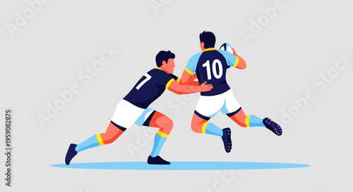 Dynamic Rugby Match Action Dynamic Athletic Competition Illustration