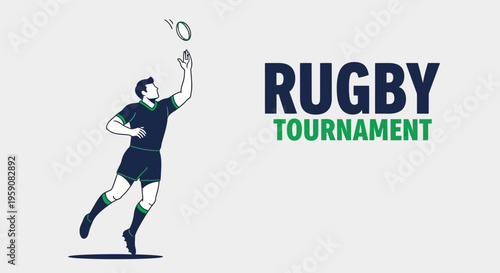 Dynamic Rugby Player Captures Ball For Tournament Announcement Graphic