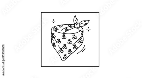 Hand-drawn cherry bandana illustration, retro style, isolated on white background