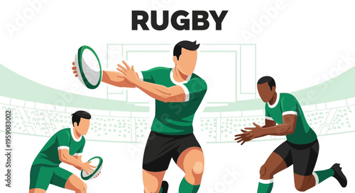 Dynamic Rugby Players In Action On A Stadium Field