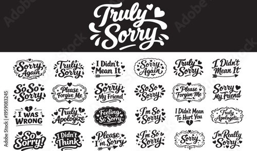 Truly Sorry Lettering Quotes Bundle – Handwritten Apology & Forgive Me Phrases Set
