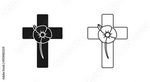 Cross, Christian symbol, floral design, vector icons isolated on White Background