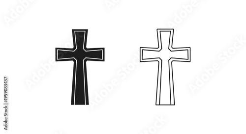 Cross, Christian, Symbol, Icons, Black and White isolated on White Background