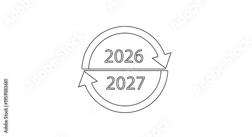 Circular Arrows Symbolizing Year Transition 2026 to 2027, Cycle Concept