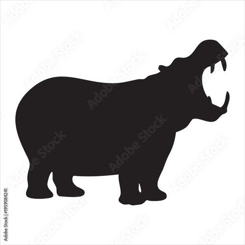 Angry hippo silhouette with its mouth open ready to attack someone