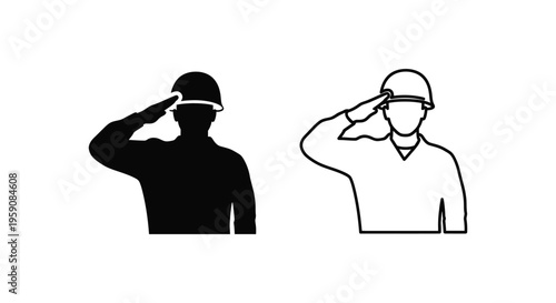 Saluting Workers, Construction Workers, Laborers, Salute Icons isolated on White Background