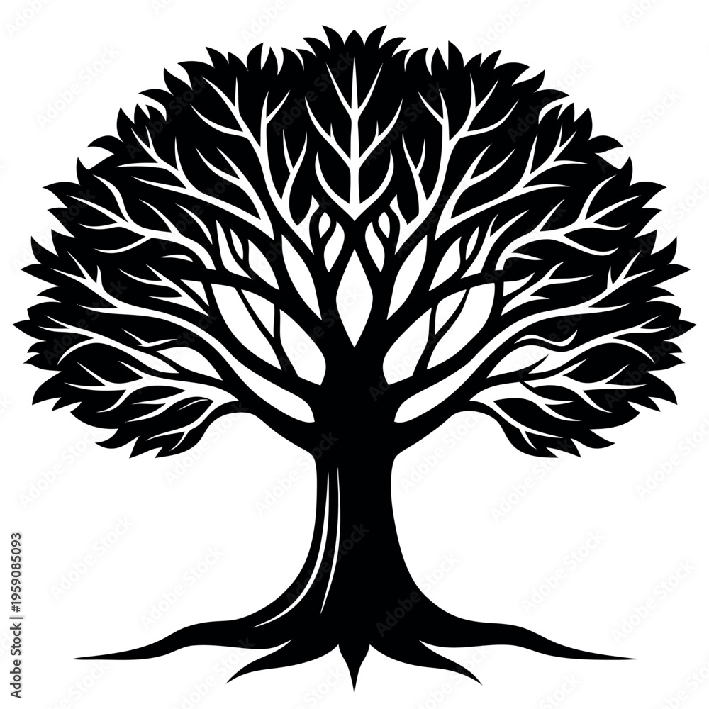 Obraz premium Banyan tree illustration vector design with a white background. 