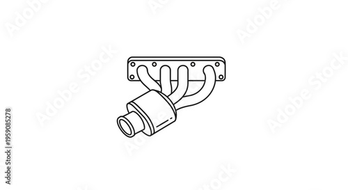 Car Exhaust Manifold and Muffler Icon - Automotive Engine Part Line Art