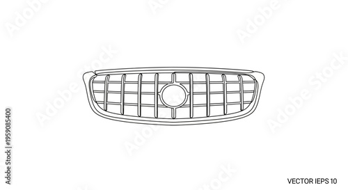 Car Grille Vector Illustration: Front View of Automotive Radiator and Emblem Outline