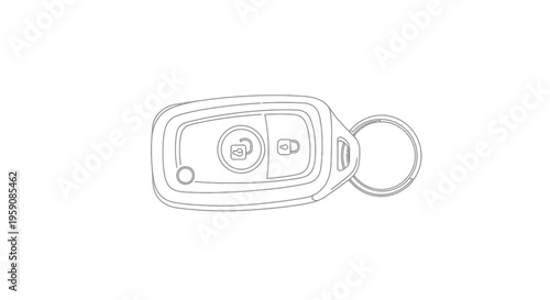 Car Key Fob Outline Drawing, Remote Control for Vehicle Access, Security System Icon