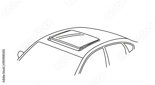 Car sunroof open, line drawing, automotive detail, vehicle customization, modern transport