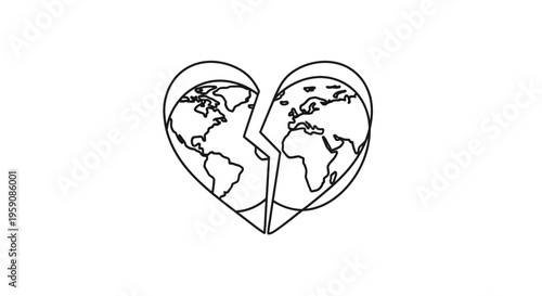 Broken Heart Earth Globe Icon, Environmental Crisis, Global Conflict, Sad Planet