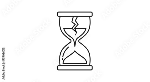 Broken hourglass with cracked glass, symbolizing time running out, deadline, or urgency