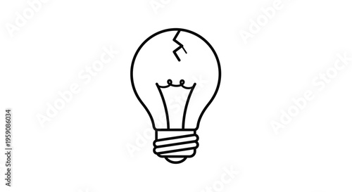Broken Light Bulb Icon, Symbol of Failed Idea, No Inspiration, Creative Block