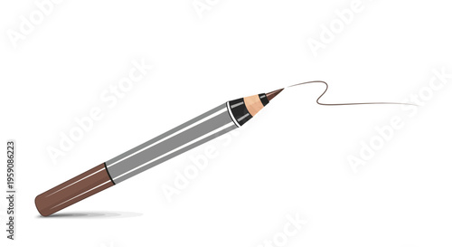 Brown Eyebrow Pencil Drawing a Thin Line on White Background