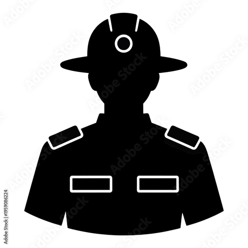 Silhouette Firefighter With Helmet And Patches Line Icon