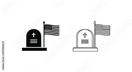 Grave, tombstone, memorial icons, cemetery symbols, funeral vector graphics isolated on White Background