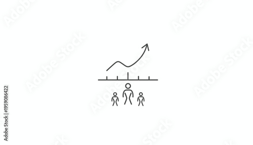 Business Growth and Team Success Icon: Upward Trend Graph Over People Silhouette