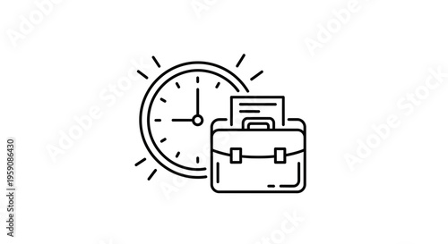 Business Briefcase and Clock Icon: Time Management, Deadline, Work Schedule, Productivity Concept