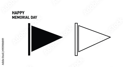 Memorial Day, Happy Memorial Day, Flag icons, Black and white pennant flags isolated on White Background