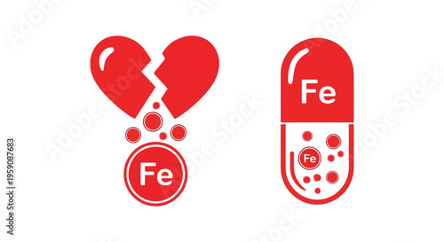 Vector illustration depicting iron supplementation to heal a broken heart, representing deficiency anemia health concept