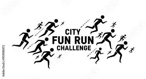 Dynamic Running Figures Icon Set City Fun Run Challenge Graphic Design