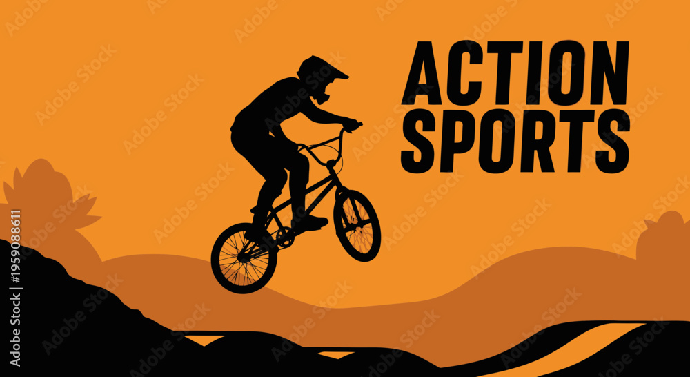 Fototapeta premium Dynamic Silhouette Of A BMX Rider Mid-Air Against Vibrant Orange Sky
