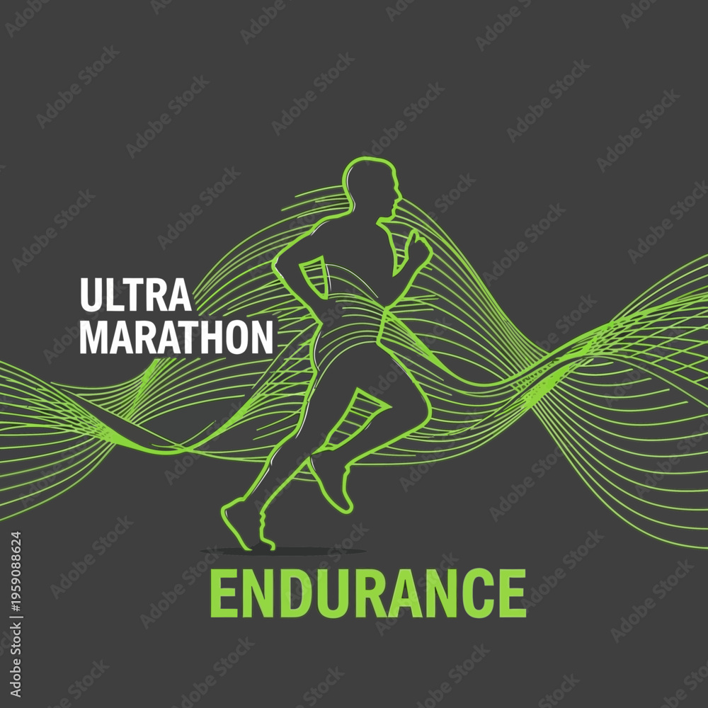 Fototapeta premium Dynamic Silhouette of a Marathon Runner with Energetic Lines Illustrating Stamina and Persistence