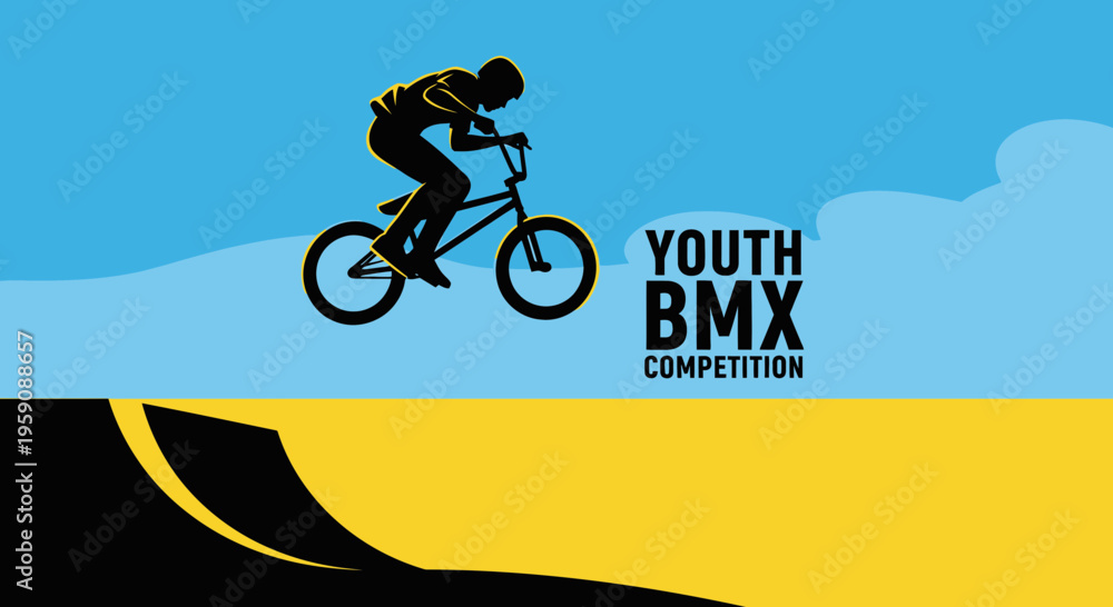 Obraz premium Dynamic Silhouette Of A Young Cyclist Performing A Jump During A Bmx Competition