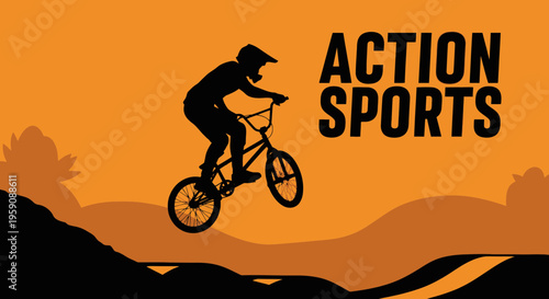 Dynamic Silhouette Of A BMX Rider Mid-Air Against Vibrant Orange Sky