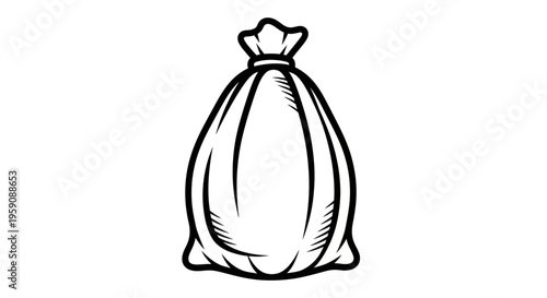 Black and White Drawing of a Full Sacks Bag, Isolated on White Background