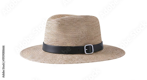 Woven Straw Fedora Hat with Black Band and Buckle